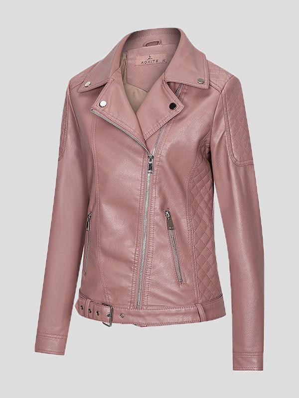 Women's Jackets Zipper Pu Long Sleeve Lapel Slim Fit Leather Jacket - Coats & Jackets - INS | Online Fashion Free Shipping Clothing, Dresses, Tops, Shoes - 27/08/2021 - Coats & Jackets - color-black