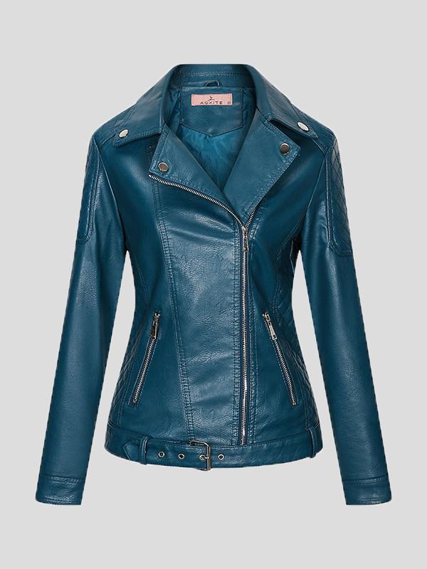 Women's Jackets Zipper Pu Long Sleeve Lapel Slim Fit Leather Jacket - Coats & Jackets - INS | Online Fashion Free Shipping Clothing, Dresses, Tops, Shoes - 27/08/2021 - Coats & Jackets - color-black