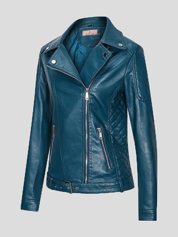 Women's Jackets Zipper Pu Long Sleeve Lapel Slim Fit Leather Jacket - Coats & Jackets - INS | Online Fashion Free Shipping Clothing, Dresses, Tops, Shoes - 27/08/2021 - Coats & Jackets - color-black