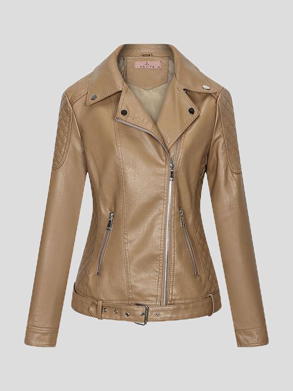 Women's Jackets Zipper Pu Long Sleeve Lapel Slim Fit Leather Jacket - Coats & Jackets - INS | Online Fashion Free Shipping Clothing, Dresses, Tops, Shoes - 27/08/2021 - Coats & Jackets - color-black