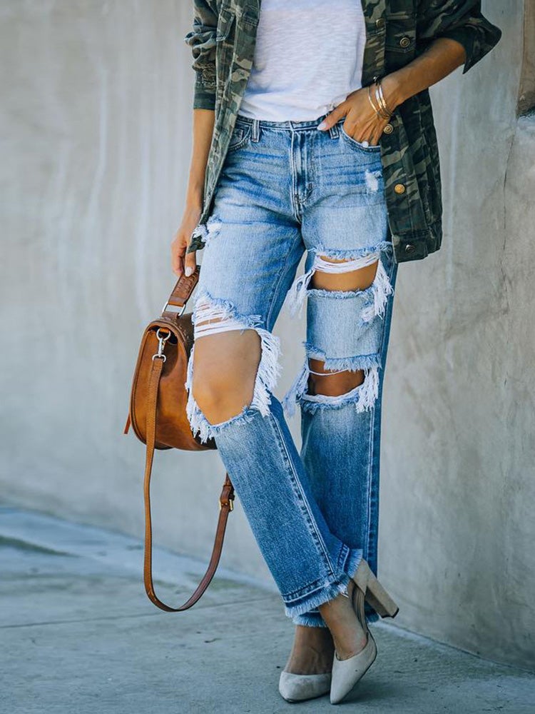 Women's Jeans Casual Pocket Ripped Jeans - Jeans - Instastyled | Online Fashion Free Shipping Clothing, Dresses, Tops, Shoes - 20/01/2022 - 40-50 - Bottoms