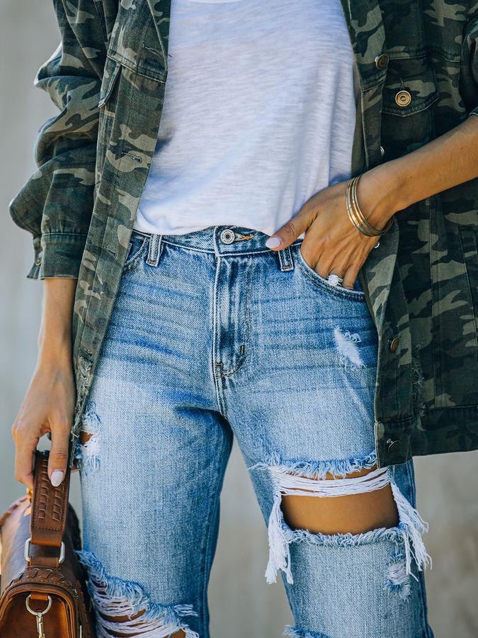 Women's Jeans Casual Pocket Ripped Jeans - Jeans - Instastyled | Online Fashion Free Shipping Clothing, Dresses, Tops, Shoes - 20/01/2022 - 40-50 - Bottoms