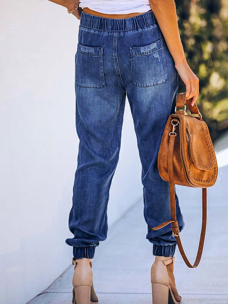 Women's Jeans Elastic Waist Drawstring Ripped Harem Jeans - Jeans - Instastyled | Online Fashion Free Shipping Clothing, Dresses, Tops, Shoes - 17/02/2022 - 30-40 - Bottoms