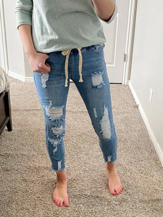 Women's Jeans High-Rise Ripped Elastic Waist Jeans - Jeans - Instastyled | Online Fashion Free Shipping Clothing, Dresses, Tops, Shoes - 14/12/2021 - 30-40 - Bottoms