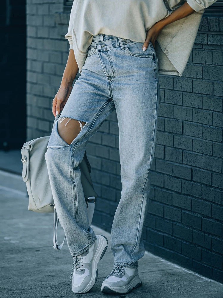 Women's Jeans Irregular Ripped Casual Jeans - Jeans - Instastyled | Online Fashion Free Shipping Clothing, Dresses, Tops, Shoes - 17/02/2022 - 40-50 - Bottoms