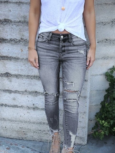 Women's Jeans Washed Ripped Slim-Fit Skinny Jeans - Jeans - INS | Online Fashion Free Shipping Clothing, Dresses, Tops, Shoes - 03/09/2021 - 20-30 - Bottom