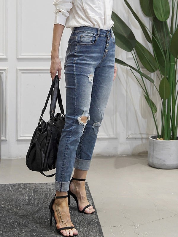 Women's Jeans Washed Ripped Stretch Pencil Jeans - Jeans - Instastyled | Online Fashion Free Shipping Clothing, Dresses, Tops, Shoes - 18/02/2022 - 40-50 - Bottoms