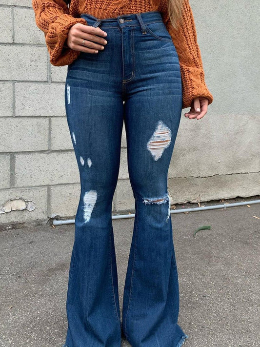 Women's Jeans Washed Shredded Slim Fit Flare Jeans - Jeans - Instastyled | Online Fashion Free Shipping Clothing, Dresses, Tops, Shoes - 18/01/2022 - 40-50 - Bottoms