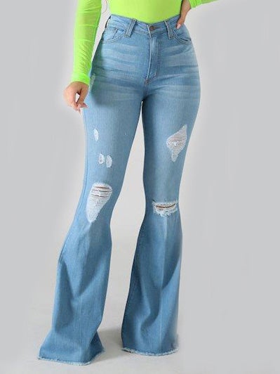 Women's Jeans Washed Shredded Slim Fit Flare Jeans - Jeans - Instastyled | Online Fashion Free Shipping Clothing, Dresses, Tops, Shoes - 18/01/2022 - 40-50 - Bottoms