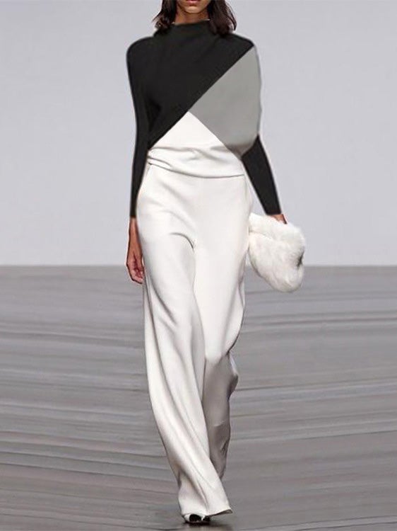 Women's Jumpsuits Black And White Color Matching Long Sleeve Jumpsuit - Jumpsuits & Rompers - Instastyled | Online Fashion Free Shipping Clothing, Dresses, Tops, Shoes - 05/01/2022 - 40-50 - Bottoms