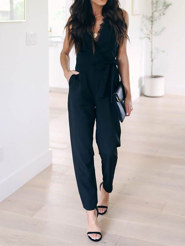 Women's Jumpsuits Lace Sleeveless Belted Pocket Jumpsuit - Jumpsuits - Instastyled | Online Fashion Free Shipping Clothing, Dresses, Tops, Shoes - 14/02/2022 - 20-30 - Bottoms