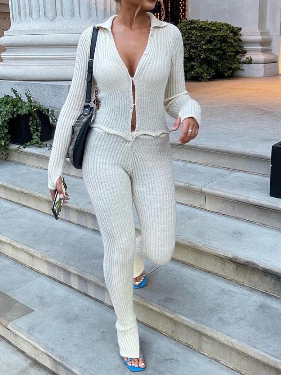 Women's Jumpsuits Long Sleeve Button Hollow Knit Jumpsuit - Jumpsuits & Rompers - Instastyled | Online Fashion Free Shipping Clothing, Dresses, Tops, Shoes - 12/01/2022 - Bottoms - color-black