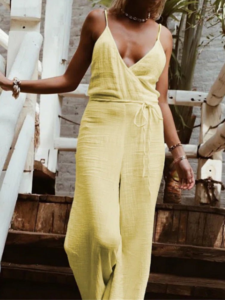 Women's Jumpsuits Sling V-Neck Belted Wide-Leg Jumpsuit - Jumpsuits - Instastyled | Online Fashion Free Shipping Clothing, Dresses, Tops, Shoes - 23/02/2022 - Bottoms - color-blue