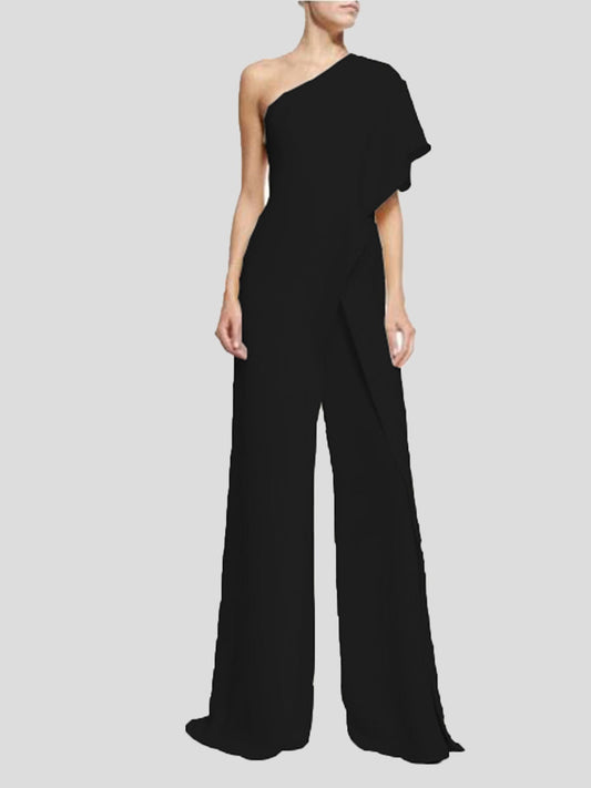 Women's Jumpsuits Solid One Shoulder Wide Leg Jumpsuit - Jumpsuits & Rompers - Instastyled | Online Fashion Free Shipping Clothing, Dresses, Tops, Shoes - 22/01/2022 - Bottoms - color-black