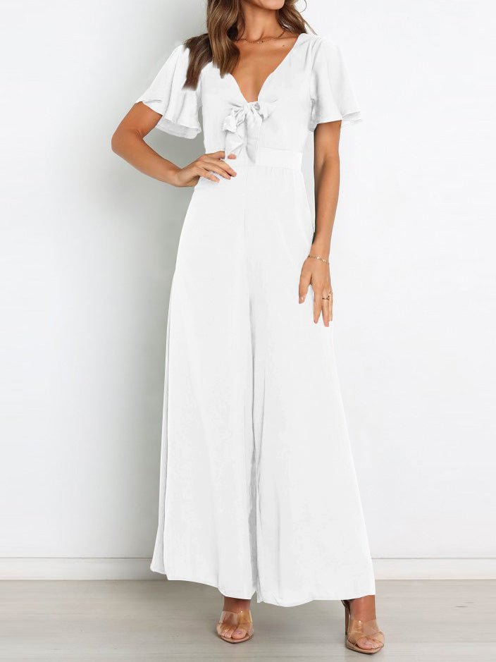 Women's Jumpsuits V-Neck Belted Short Sleeve Wide Leg Jumpsuit - Jumpsuits & Rompers - Instastyled | Online Fashion Free Shipping Clothing, Dresses, Tops, Shoes - 21/02/2022 - 40-50 - Bottoms