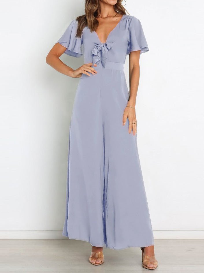 Women's Jumpsuits V-Neck Belted Short Sleeve Wide Leg Jumpsuit - Jumpsuits & Rompers - Instastyled | Online Fashion Free Shipping Clothing, Dresses, Tops, Shoes - 21/02/2022 - 40-50 - Bottoms