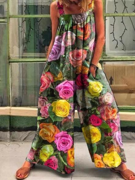 Women's Jumpsuits Vintage Print Loose Suspenders Wide-Leg Jumpsuit - Jumpsuits & Rompers - INS | Online Fashion Free Shipping Clothing, Dresses, Tops, Shoes - 11/08/2021 - 20-30 - Bottom