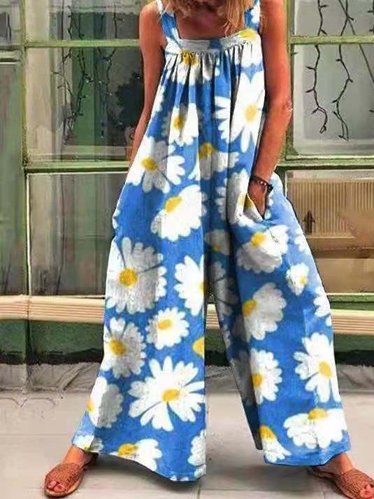 Women's Jumpsuits Vintage Print Loose Suspenders Wide-Leg Jumpsuit - Jumpsuits & Rompers - INS | Online Fashion Free Shipping Clothing, Dresses, Tops, Shoes - 11/08/2021 - 20-30 - Bottom