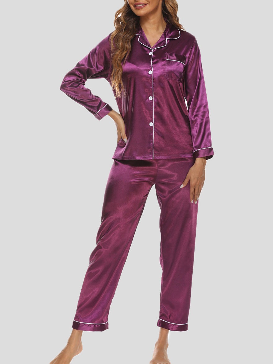 Women's Pajamas Acetate Silk Two-Piece Pajamas Set - Pajamas, - Instastyled | Online Fashion Free Shipping Clothing, Dresses, Tops, Shoes - 17/12/2021 - Bottoms - color-black