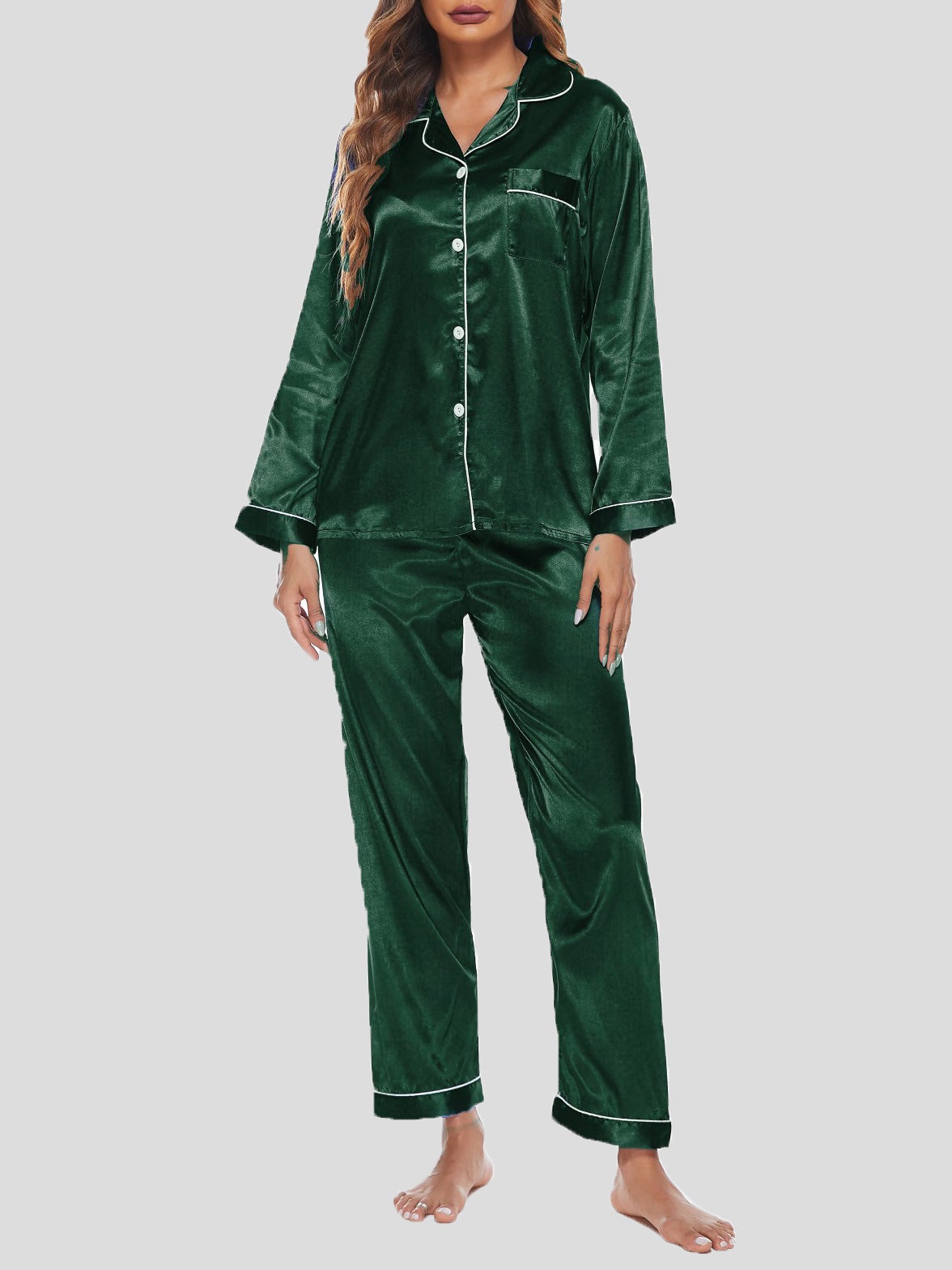 Women's Pajamas Acetate Silk Two-Piece Pajamas Set - Pajamas, - Instastyled | Online Fashion Free Shipping Clothing, Dresses, Tops, Shoes - 17/12/2021 - Bottoms - color-black