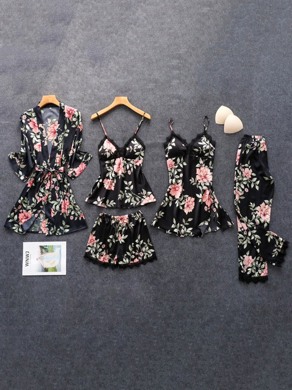 Women's Pajamas Comfortable Lace Five-Piece Homewear Nightgown Pajamas - Pajamas - Instastyled | Online Fashion Free Shipping Clothing, Dresses, Tops, Shoes - 17/12/2021 - Bottoms - color-black