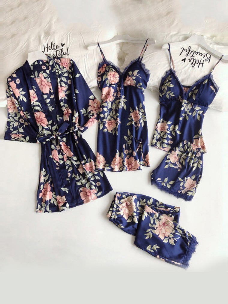 Women's Pajamas Comfortable Lace Five-Piece Homewear Nightgown Pajamas - Pajamas - Instastyled | Online Fashion Free Shipping Clothing, Dresses, Tops, Shoes - 17/12/2021 - Bottoms - color-black