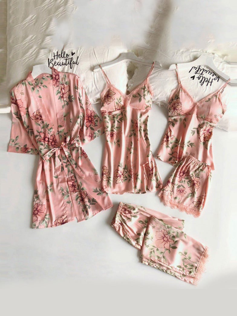 Women's Pajamas Comfortable Lace Five-Piece Homewear Nightgown Pajamas - Pajamas - Instastyled | Online Fashion Free Shipping Clothing, Dresses, Tops, Shoes - 17/12/2021 - Bottoms - color-black