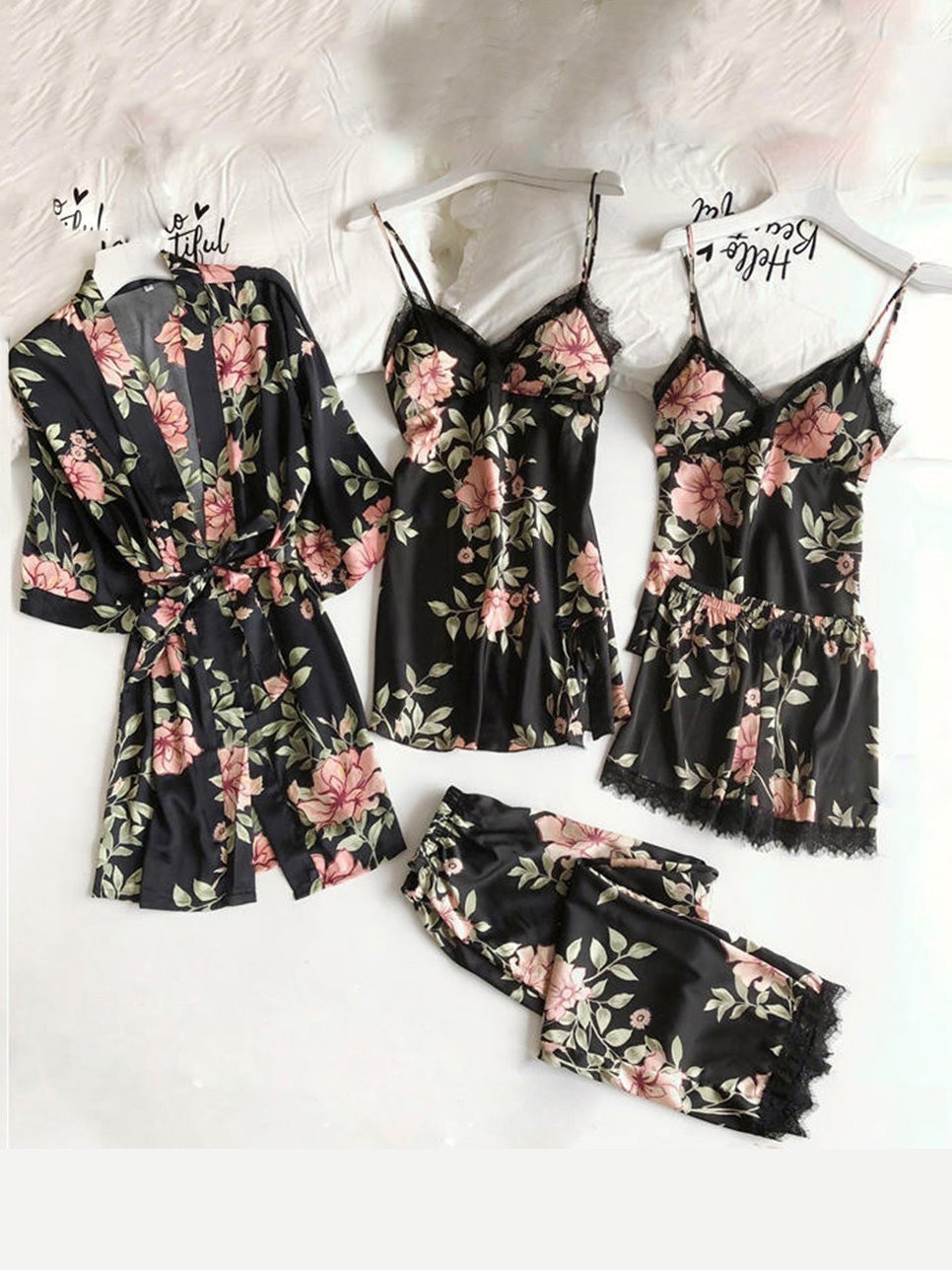 Women's Pajamas Comfortable Lace Five-Piece Homewear Nightgown Pajamas - Pajamas - Instastyled | Online Fashion Free Shipping Clothing, Dresses, Tops, Shoes - 17/12/2021 - Bottoms - color-black