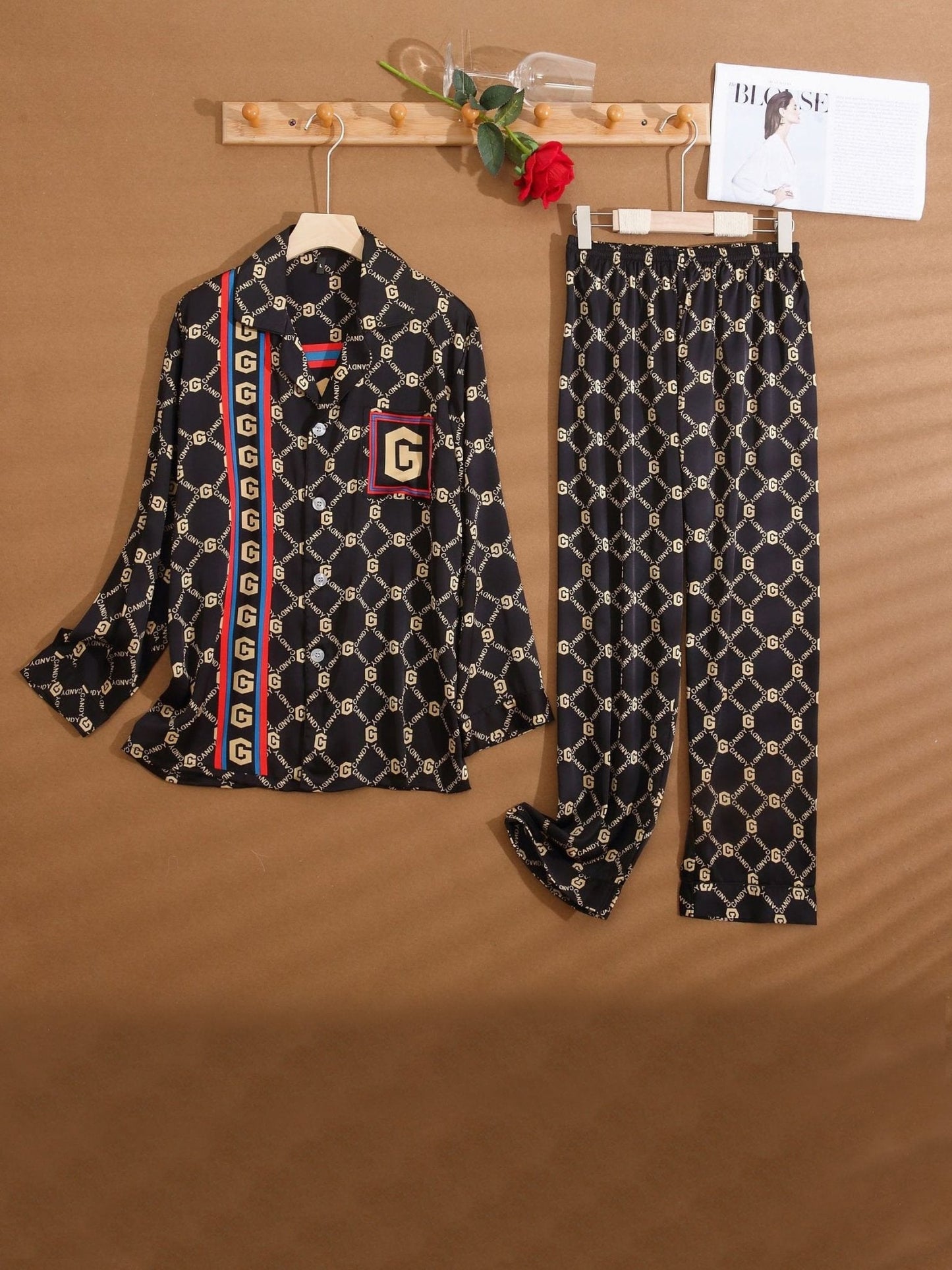 Women's Pajamas Fashion Printed Long Sleeve Trousers Home Service - Pajamas - Instastyled | Online Fashion Free Shipping Clothing, Dresses, Tops, Shoes - 17/12/2021 - Bottoms - color-black