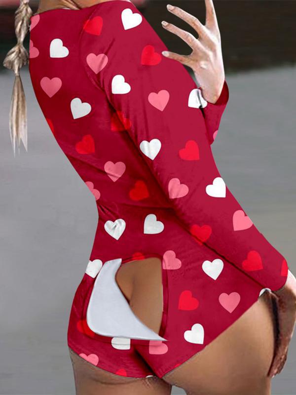 Women's Pajamas Heart Print Button Flap Long Sleeve Pajamas - Pajamas - INS | Online Fashion Free Shipping Clothing, Dresses, Tops, Shoes - 20-30 - 28/10/2021 - Bottoms