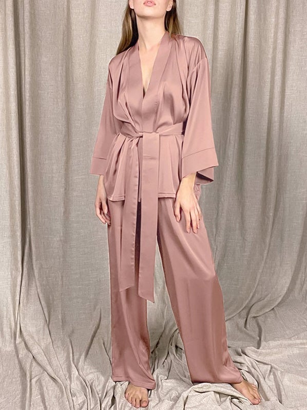 Women's Pajamas Long Sleeve Cardigan Belted Simple Home Pajamas - Pajamas - Instastyled | Online Fashion Free Shipping Clothing, Dresses, Tops, Shoes - 17/12/2021 - Bottoms - color-black