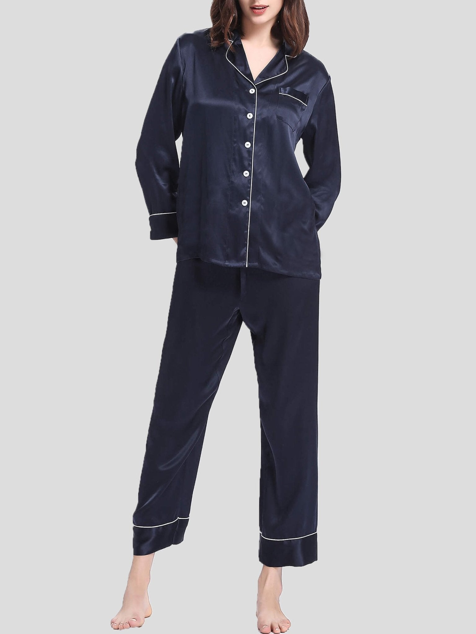 Women's Pajamas Long Sleeve Trousers Acetate Silk Pajamas Set - Pajamas - Instastyled | Online Fashion Free Shipping Clothing, Dresses, Tops, Shoes - 18/12/2021 - Bottoms - Color_Blue