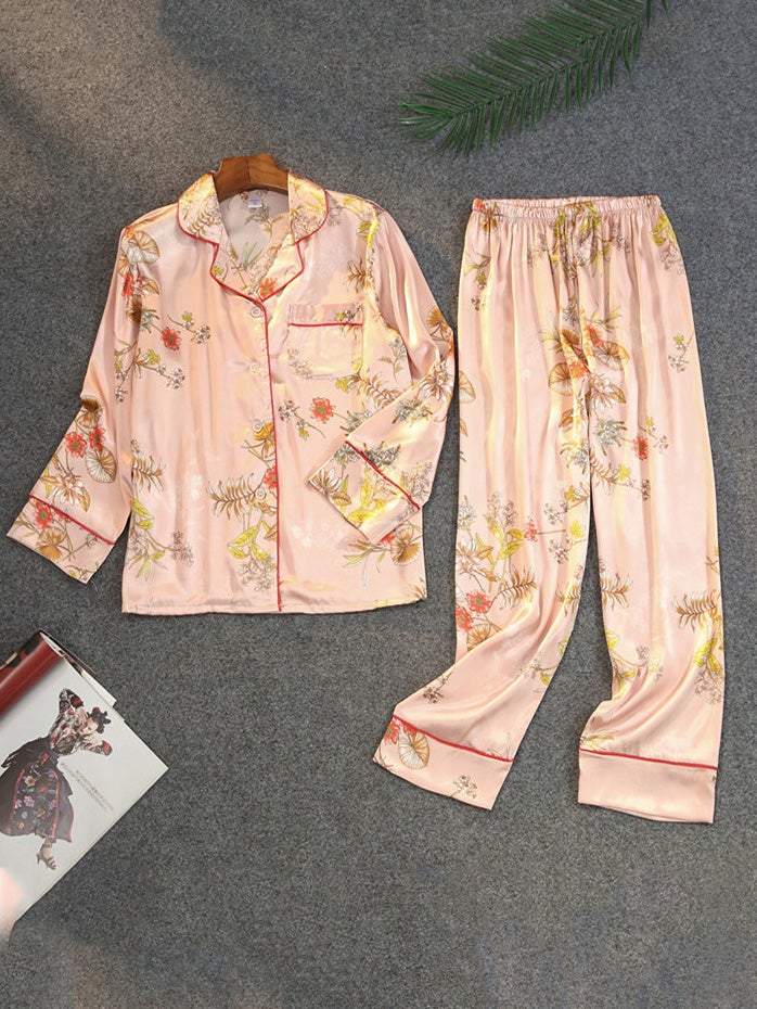 Women's Pajamas Long Sleeve Trousers Acetate Silk Print Home Pajamas - Pajamas - Instastyled | Online Fashion Free Shipping Clothing, Dresses, Tops, Shoes - 17/12/2021 - Bottoms - color-black