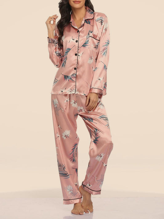 Women's Pajamas Printed Acetate Silk Two-Piece Home Pajamas Set - Pajamas - Instastyled | Online Fashion Free Shipping Clothing, Dresses, Tops, Shoes - 17/12/2021 - Bottoms - color-black
