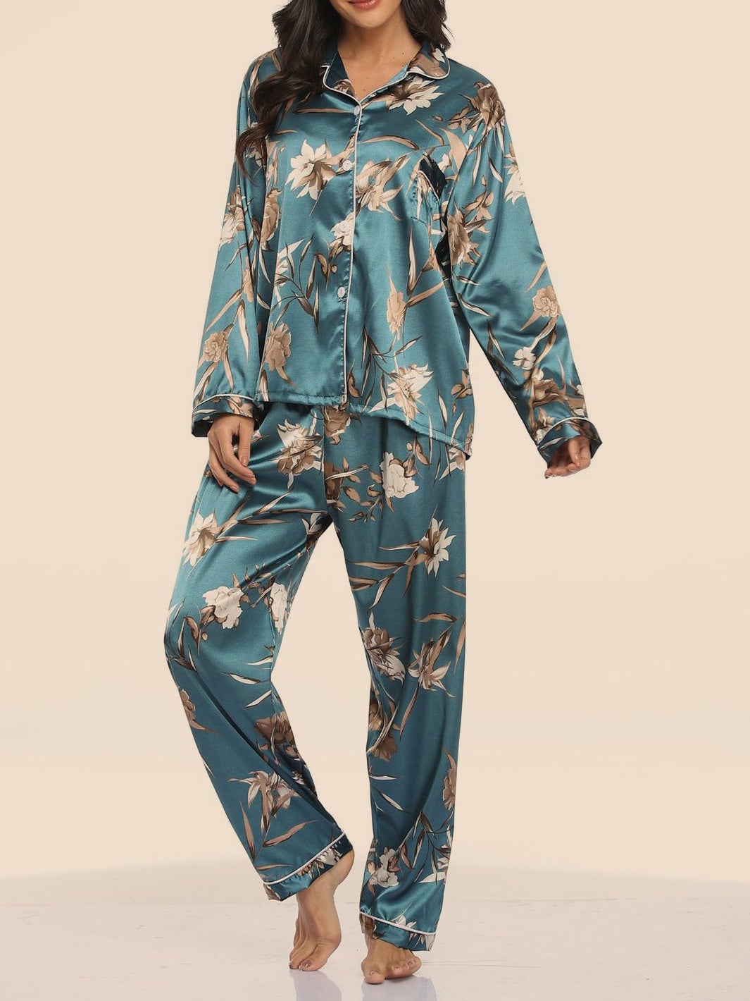 Women's Pajamas Printed Acetate Silk Two-Piece Home Pajamas Set - Pajamas - Instastyled | Online Fashion Free Shipping Clothing, Dresses, Tops, Shoes - 17/12/2021 - Bottoms - color-black