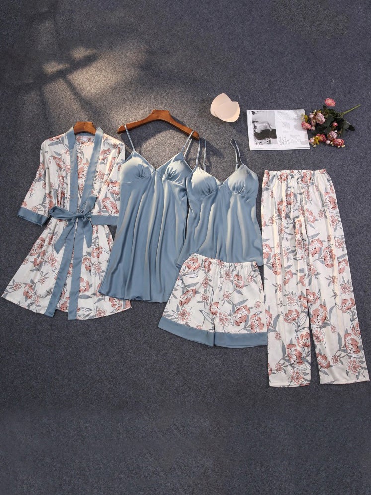 Women's Pajamas Printed Five-Piece Home Service Pajamas Set - Pajamas - Instastyled | Online Fashion Free Shipping Clothing, Dresses, Tops, Shoes - 17/12/2021 - Bottoms - color-black