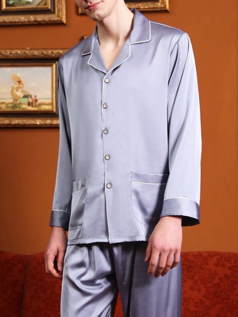 Women's Pajamas Trimmed Acetate Silk Couple Pajamas Sets - Pajamas - Instastyled | Online Fashion Free Shipping Clothing, Dresses, Tops, Shoes - 18/12/2021 - Bottoms - Color_Blue