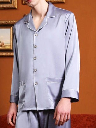 Women's Pajamas Trimmed Acetate Silk Couple Pajamas Sets - Pajamas - Instastyled | Online Fashion Free Shipping Clothing, Dresses, Tops, Shoes - 18/12/2021 - Bottoms - Color_Blue