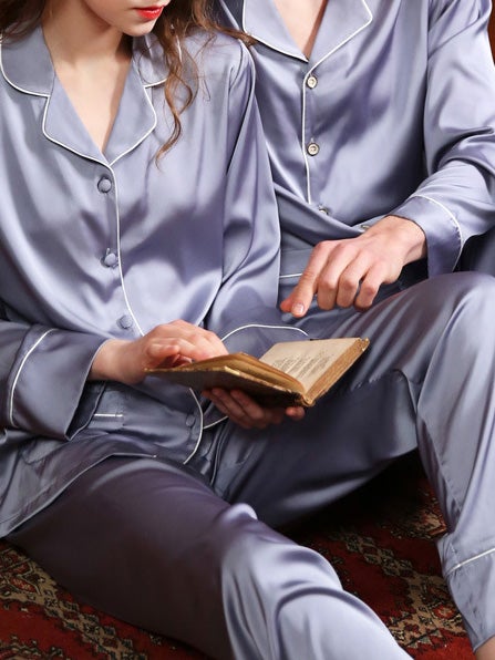 Women's Pajamas Trimmed Acetate Silk Couple Pajamas Sets - Pajamas - Instastyled | Online Fashion Free Shipping Clothing, Dresses, Tops, Shoes - 18/12/2021 - Bottoms - Color_Blue