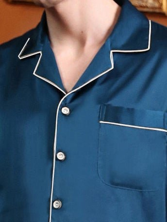 Women's Pajamas Trimmed Acetate Silk Couple Pajamas Sets - Pajamas - Instastyled | Online Fashion Free Shipping Clothing, Dresses, Tops, Shoes - 18/12/2021 - Bottoms - Color_Blue