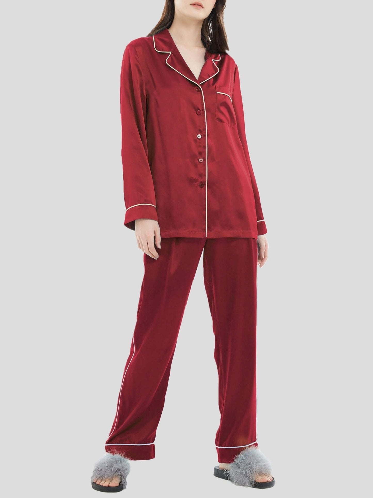 Women's Pajamas Two-Piece Acetate Silk Pajamas Set - Pajamas - Instastyled | Online Fashion Free Shipping Clothing, Dresses, Tops, Shoes - 18/12/2021 - Bottoms - Color_Blue