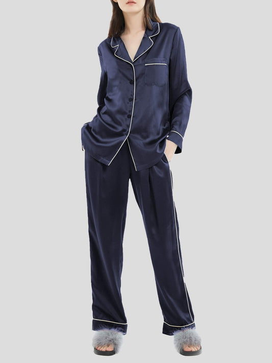 Women's Pajamas Two-Piece Acetate Silk Pajamas Set - Pajamas - Instastyled | Online Fashion Free Shipping Clothing, Dresses, Tops, Shoes - 18/12/2021 - Bottoms - Color_Blue