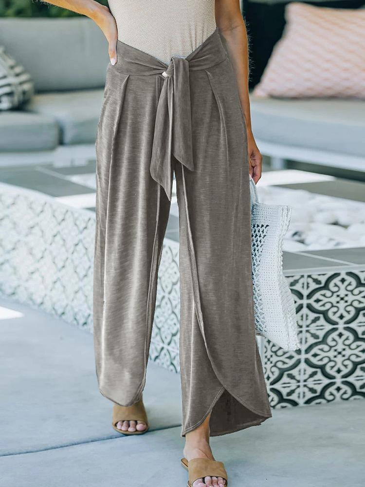 Women's Pants Casual Belted Irregular Hem Trousers - Pants - INS | Online Fashion Free Shipping Clothing, Dresses, Tops, Shoes - 02/11/2021 - 20-30 - Bottoms