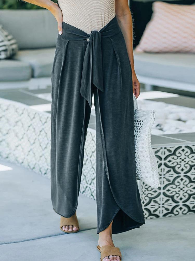 Women's Pants Casual Belted Irregular Hem Trousers - Pants - INS | Online Fashion Free Shipping Clothing, Dresses, Tops, Shoes - 02/11/2021 - 20-30 - Bottoms