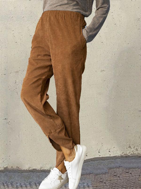 Women's Pants Corduroy Elastic Waist Straight-Leg Casual Pants - Pants - INS | Online Fashion Free Shipping Clothing, Dresses, Tops, Shoes - 20-30 - 25/10/2021 - Bottoms