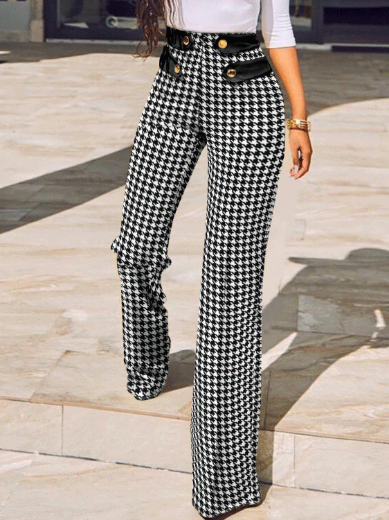 Women's Pants Mid-Rise Check Button Skinny Pant - Pants - INS | Online Fashion Free Shipping Clothing, Dresses, Tops, Shoes - 20-30 - 23/10/2021 - Bottoms
