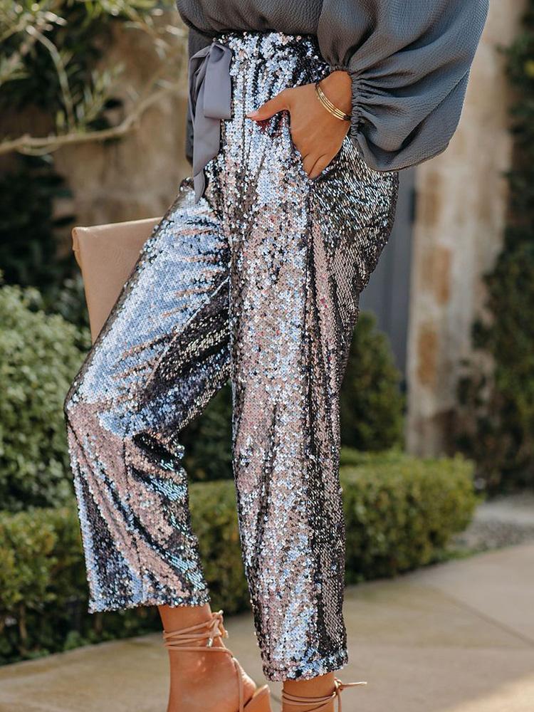Women's Pants Sequin Belted Pocket Casual Pants - Pants - Instastyled | Online Fashion Free Shipping Clothing, Dresses, Tops, Shoes - 03/12/2021 - 40-50 - Bottoms