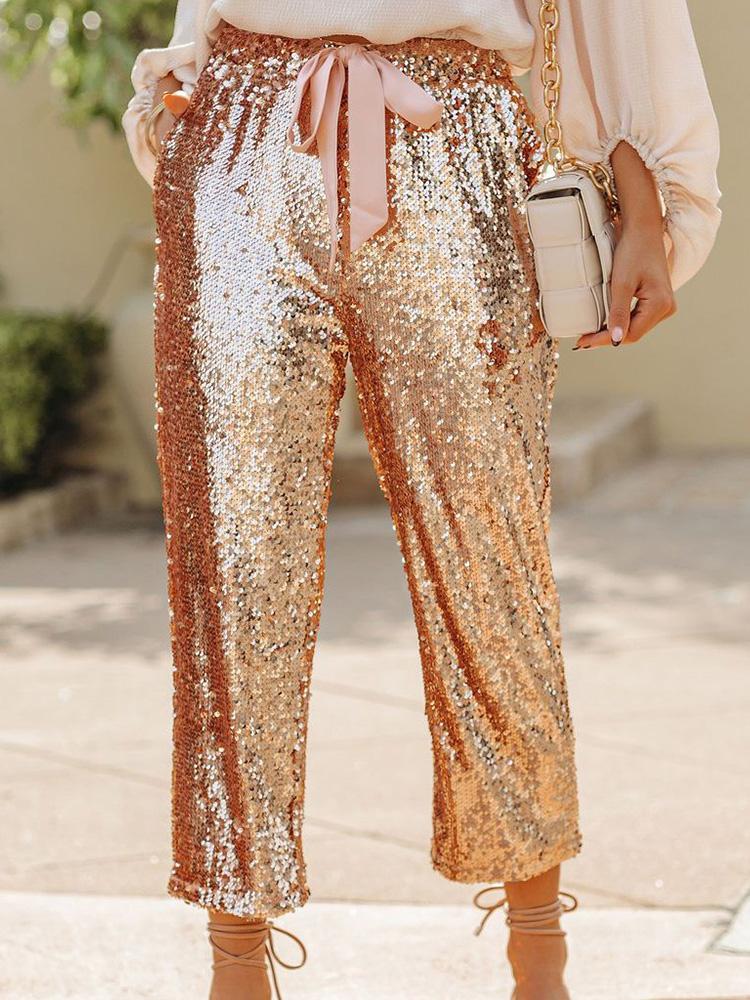 Women's Pants Sequin Belted Pocket Casual Pants - Pants - Instastyled | Online Fashion Free Shipping Clothing, Dresses, Tops, Shoes - 03/12/2021 - 40-50 - Bottoms