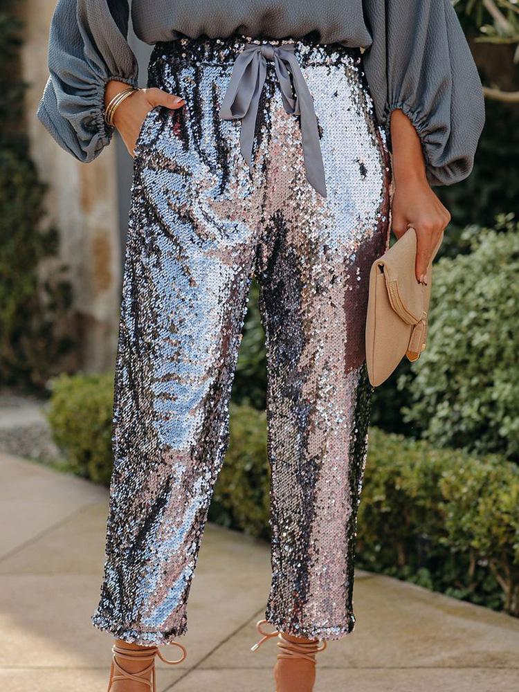 Women's Pants Sequin Belted Pocket Casual Pants - Pants - Instastyled | Online Fashion Free Shipping Clothing, Dresses, Tops, Shoes - 03/12/2021 - 40-50 - Bottoms