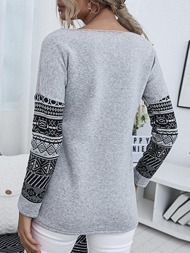 Women's Pullover Long Sleeve Off-shoulder Print T-shirts - T-shirts - INS | Online Fashion Free Shipping Clothing, Dresses, Tops, Shoes - 10-20 - 22/07/2021 - color-gray